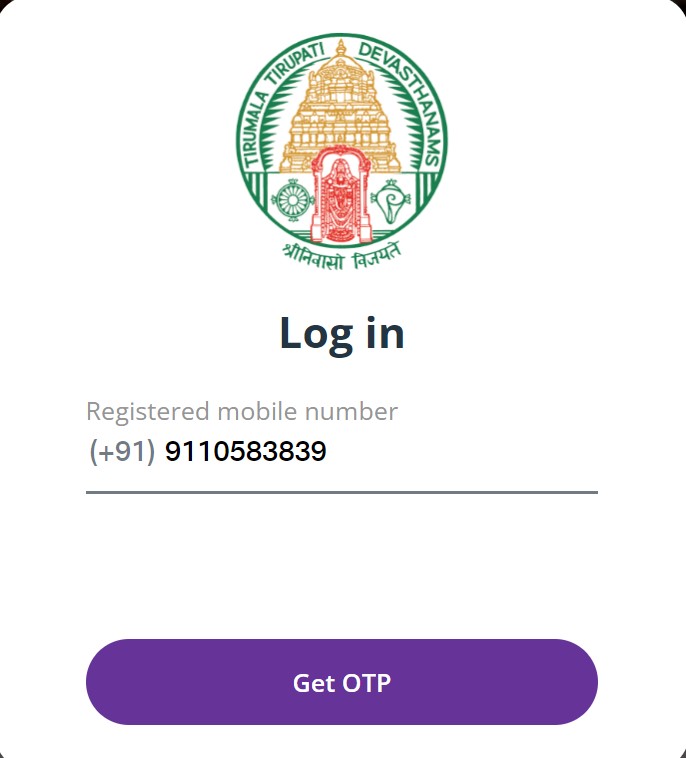 TTD Login Mobile number