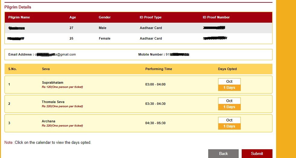 Ttd Seva Online Eseva Availability Chart