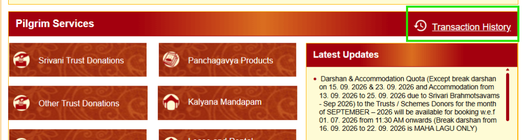 SRIVANI Transaction History