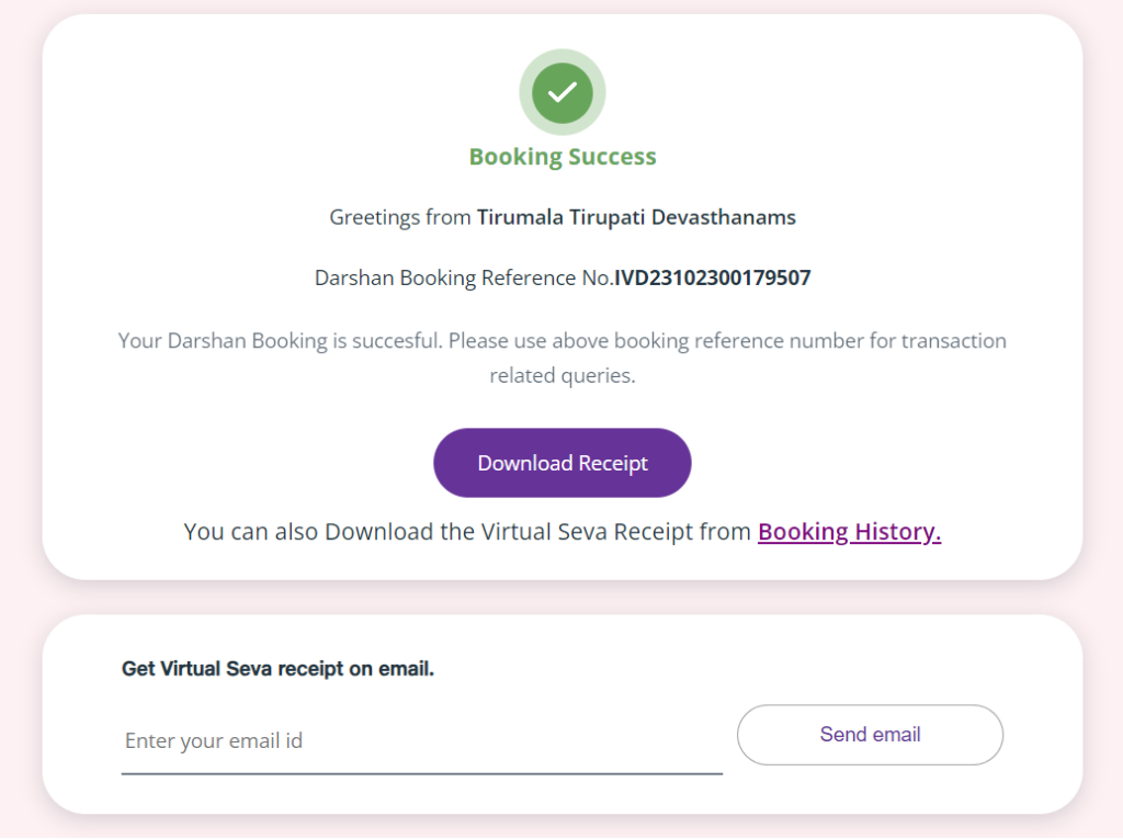 Rs 500 darshan tickets confirmation