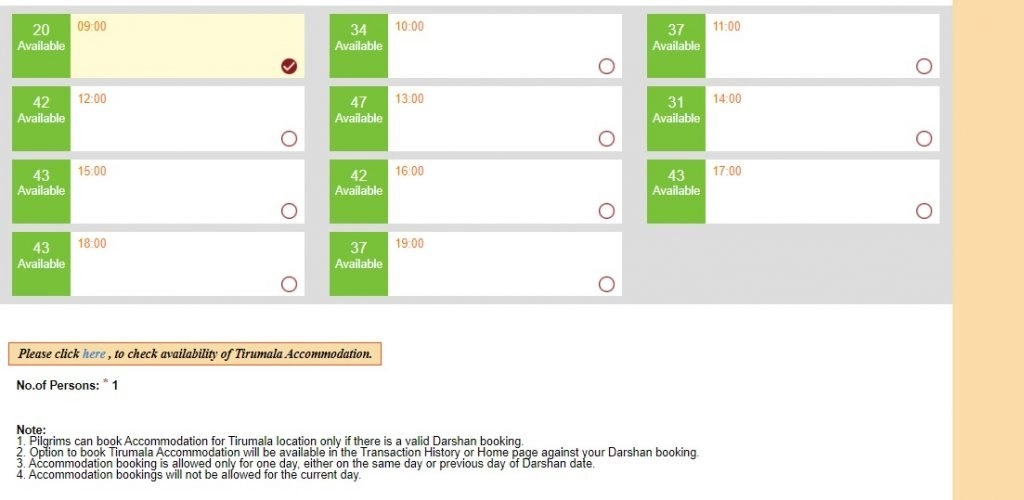 TTD Online Seva Darshan TimeSlot Selection